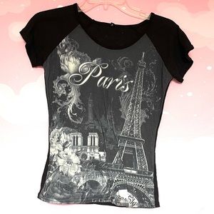 paris graphic y2k style tee with semi-transparent back